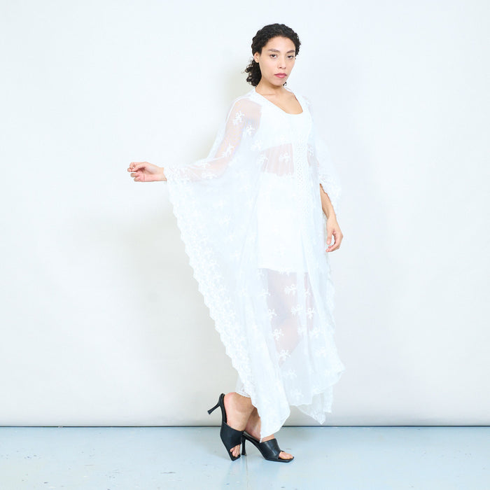 Embroidered lace longline open front kimono cover up wholesale