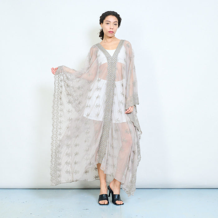 Embroidered lace longline open front kimono cover up wholesale