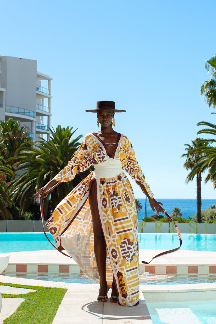 Fabrosanz: Brown Tshwane Union Print Maxi Dress
