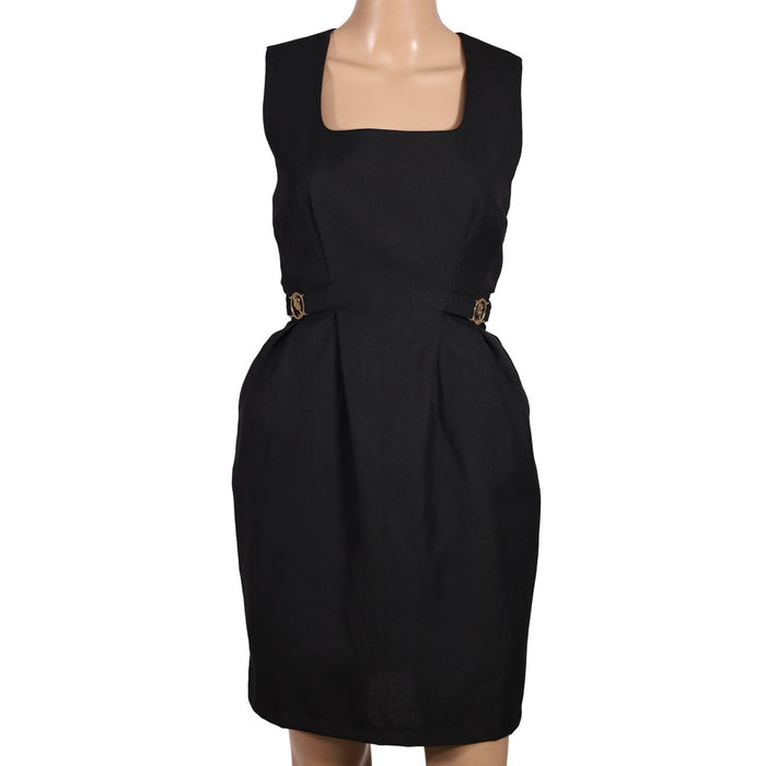 women’s black work dress, pinafore office dress South Africa, stylish business dresses, FabroSanz clothing, sleeveless structured dress, modern corporate fashion, professional black dress, layering workwear