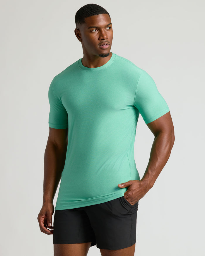 Fern Tall Active Crew Neck 2.0 worn by fit man in studio.