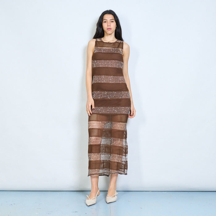 Fishnet striped sleeveless maxi dress wholesale