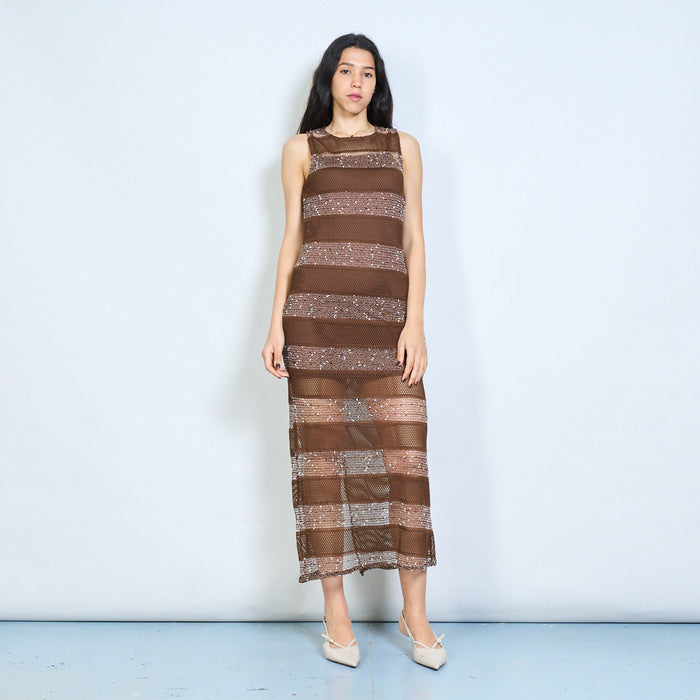 Fishnet striped sleeveless maxi dress wholesale