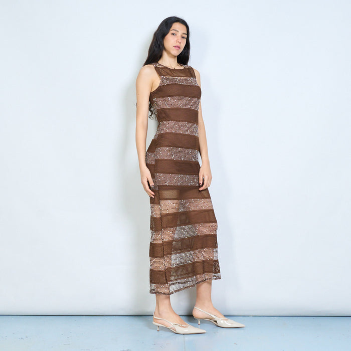 Fishnet striped sleeveless maxi dress wholesale
