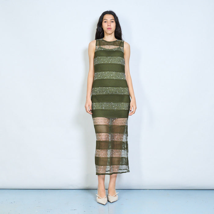 Fishnet striped sleeveless maxi dress wholesale