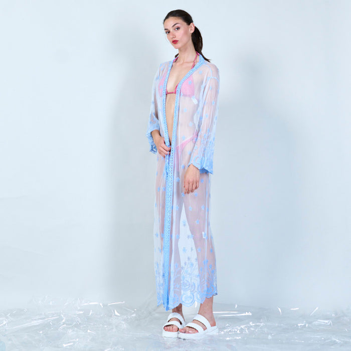Floral embroidered sheer cover-up wholesale