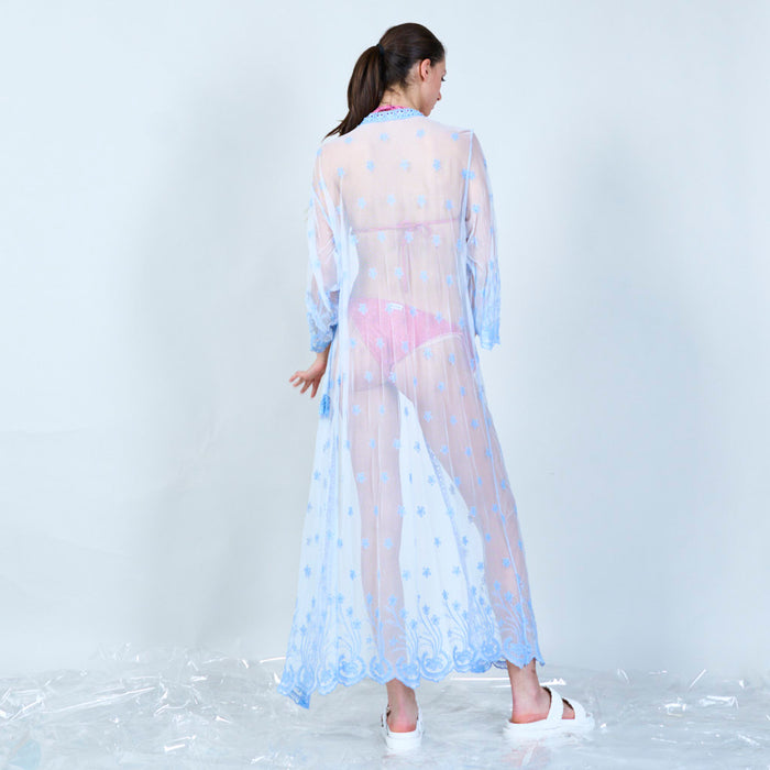 Floral embroidered sheer cover-up wholesale