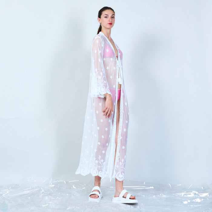 Floral embroidered sheer cover-up wholesale