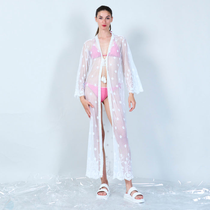 Floral embroidered sheer cover-up wholesale