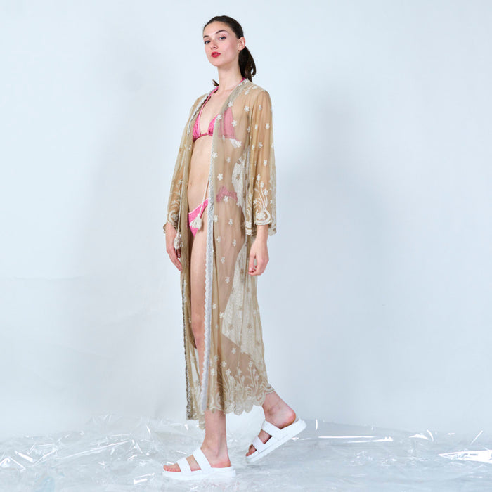 Floral embroidered sheer cover-up wholesale