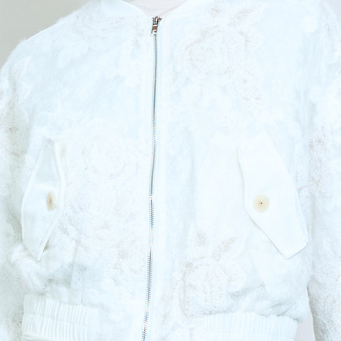 Floral embroidered textured bomber jacket wholesale