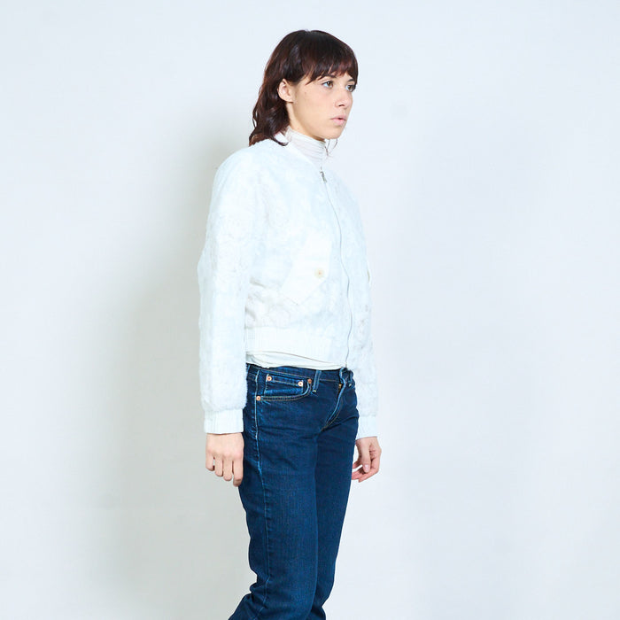 Floral embroidered textured bomber jacket wholesale