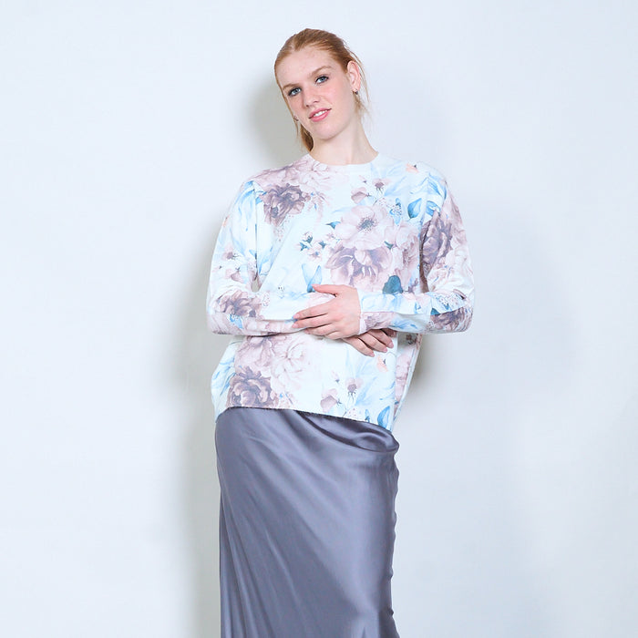 Floral garden-inspired soft knit long-sleeve sweater wholesale