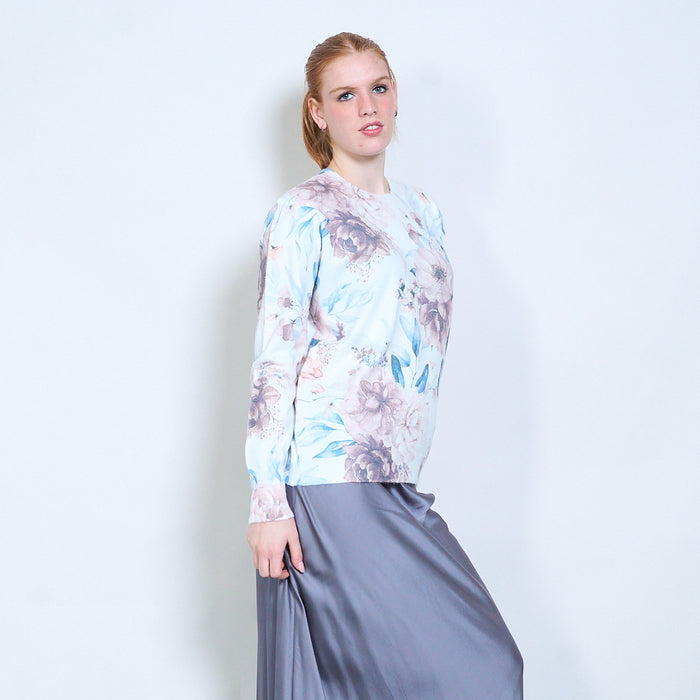 Floral garden-inspired soft knit long-sleeve sweater wholesale