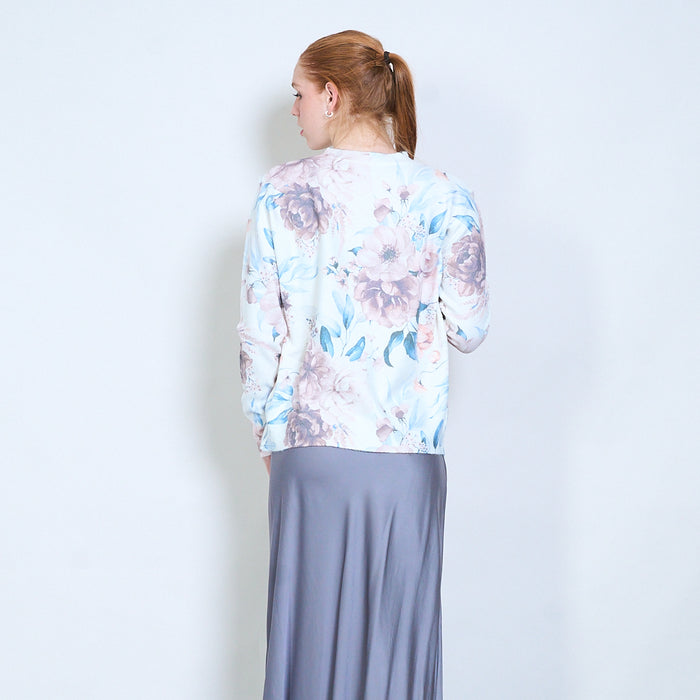 Floral garden-inspired soft knit long-sleeve sweater wholesale