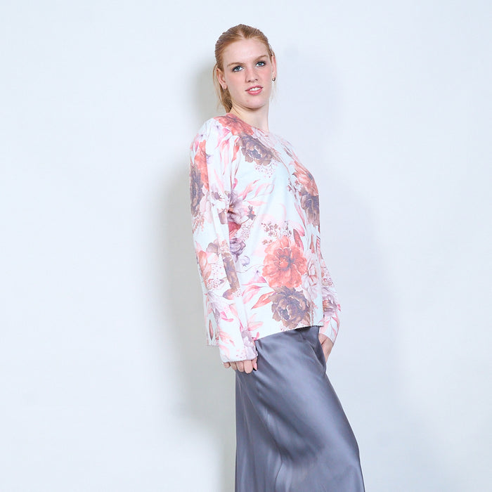 Floral garden-inspired soft knit long-sleeve sweater wholesale