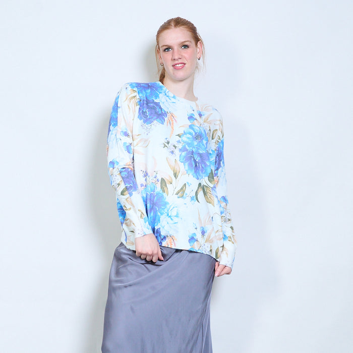 Floral garden-inspired soft knit long-sleeve sweater wholesale