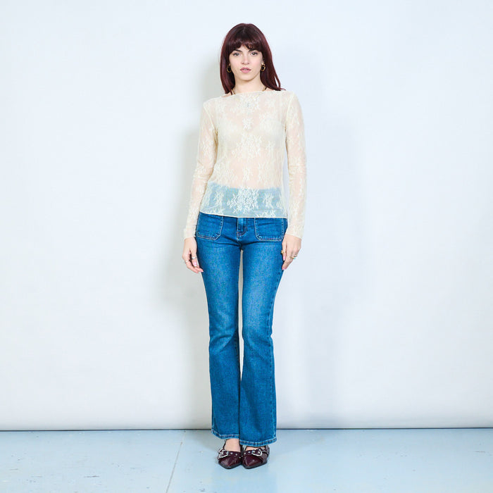 Floral lace sheer fitted long sleeve top wholesale