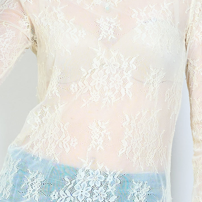 Floral lace sheer fitted long sleeve top wholesale