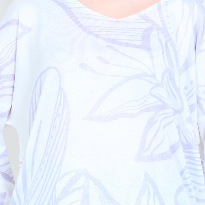Floral line art botanical leaf graphic crewneck knit sweater wholesale
