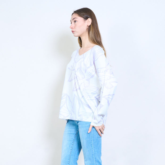 Floral line art botanical leaf graphic crewneck knit sweater wholesale