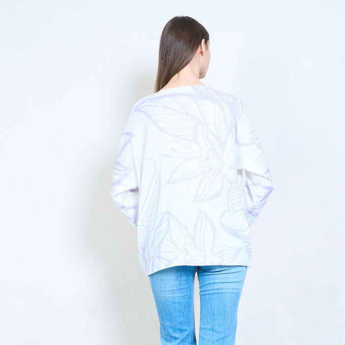 Floral line art botanical leaf graphic crewneck knit sweater wholesale