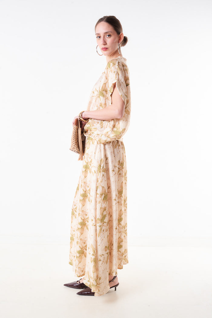 Floral print flowy midi skirt with elastic waistband wholesale