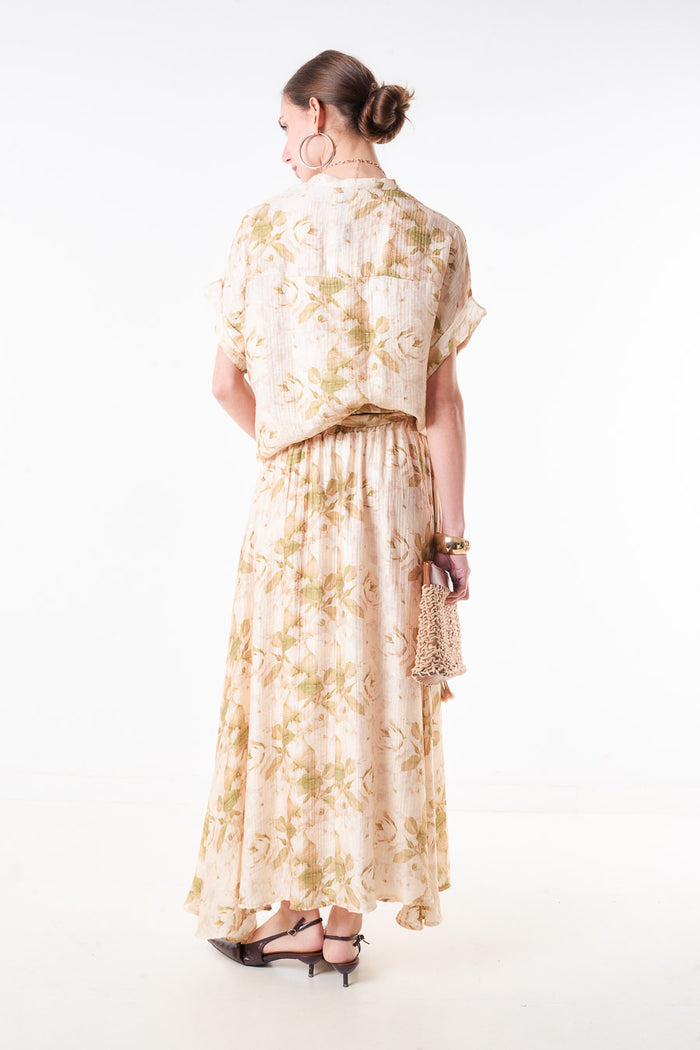 Floral print flowy midi skirt with elastic waistband wholesale
