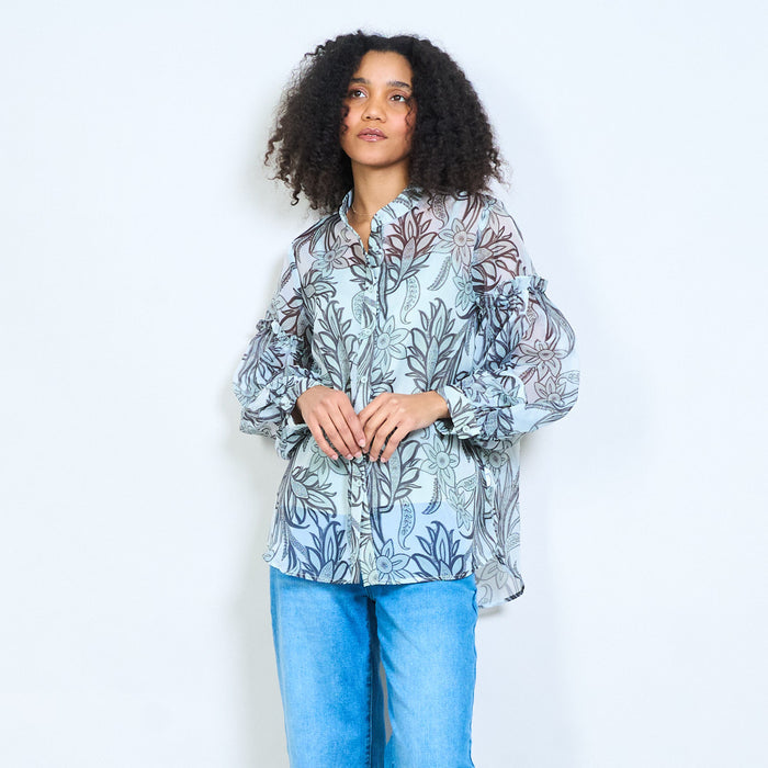 Floral print long sleeve button shirt wholesale