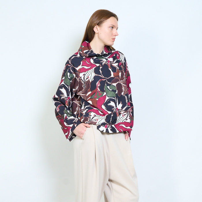 Floral printed draped neckline long sleeve top wholesale