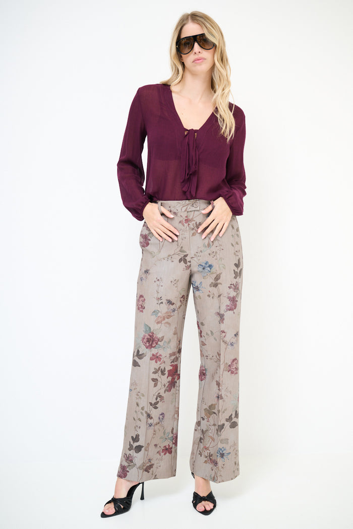 Floral printed straight-leg tailored trousers wholesale