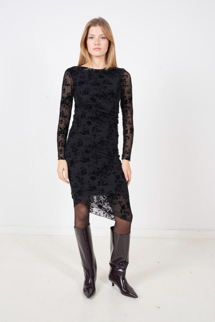 Floral sheer long sleeve fitted midi dress wholesale