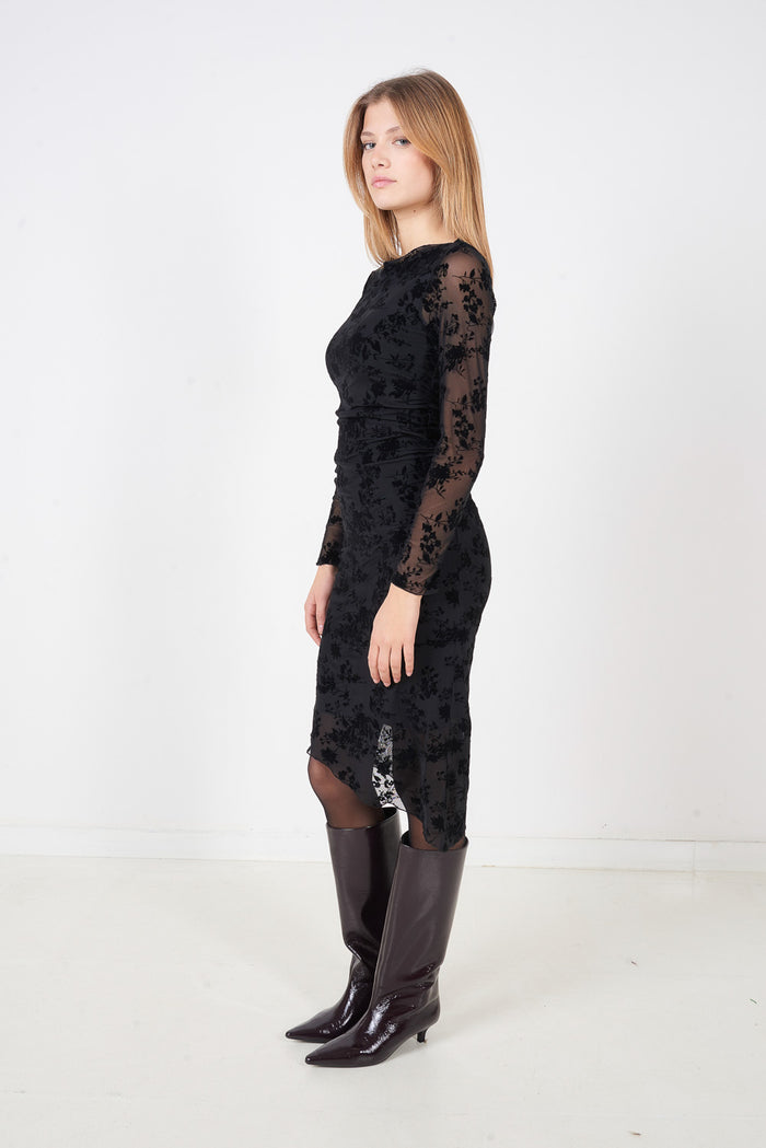 Floral sheer long sleeve fitted midi dress wholesale