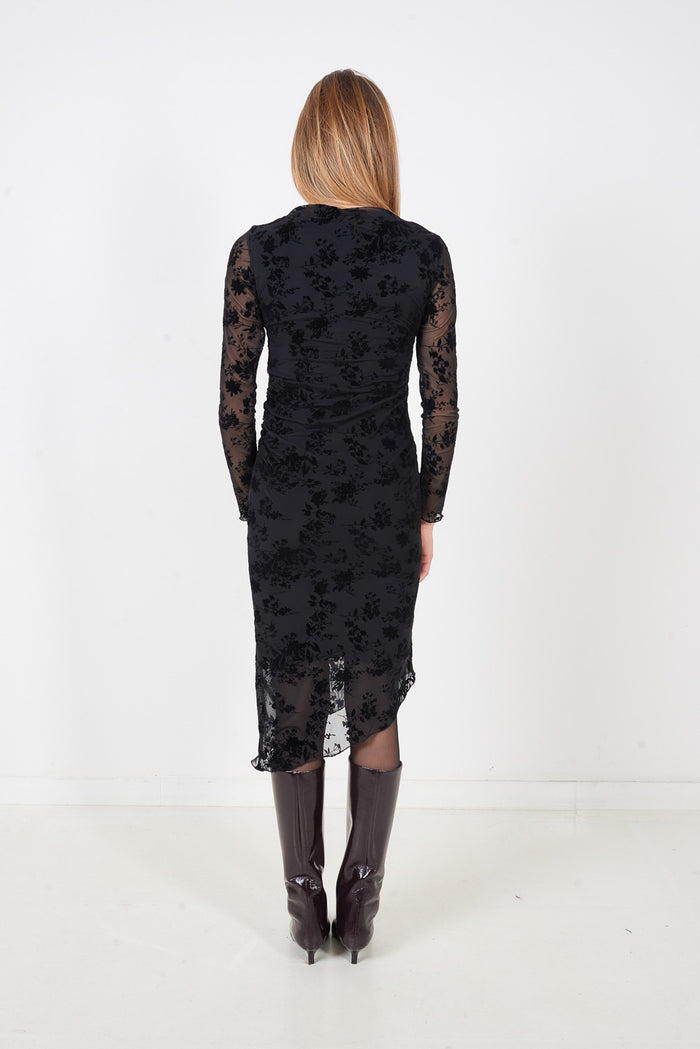 Floral sheer long sleeve fitted midi dress wholesale