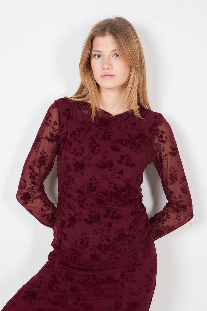 Floral sheer long sleeve fitted midi dress wholesale