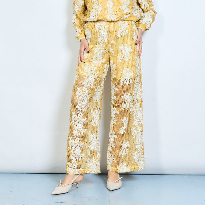 Floral textured wide leg tailored trousers wholesale
