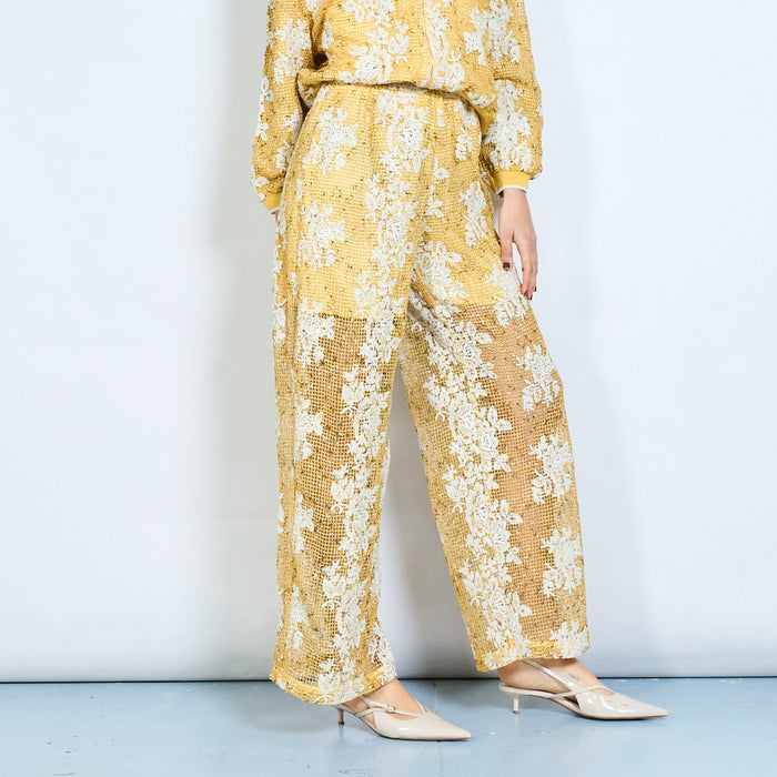Floral textured wide leg tailored trousers wholesale