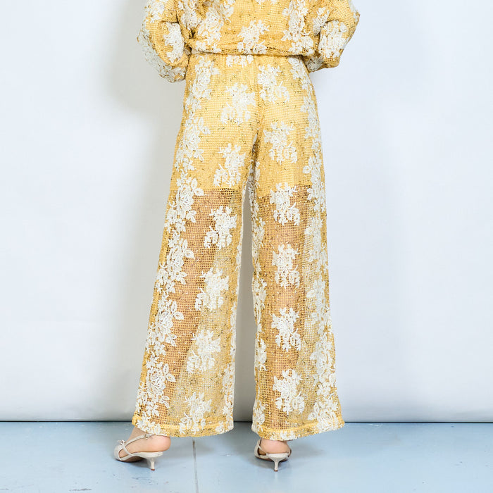Floral textured wide leg tailored trousers wholesale