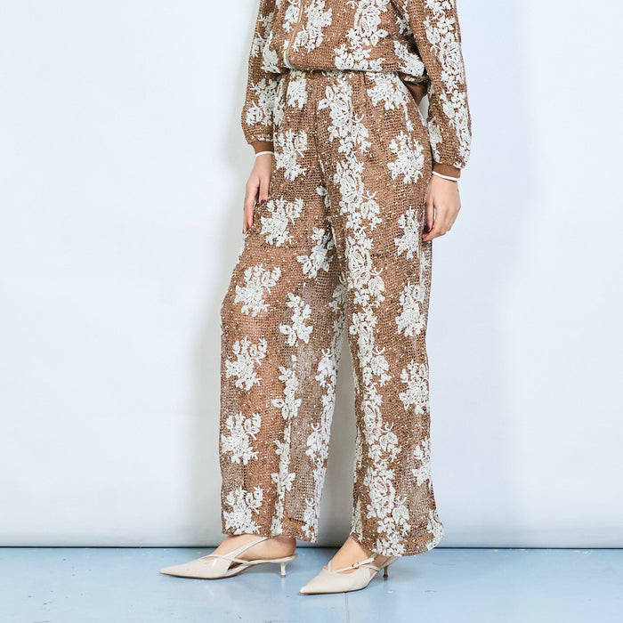 Floral textured wide leg tailored trousers wholesale