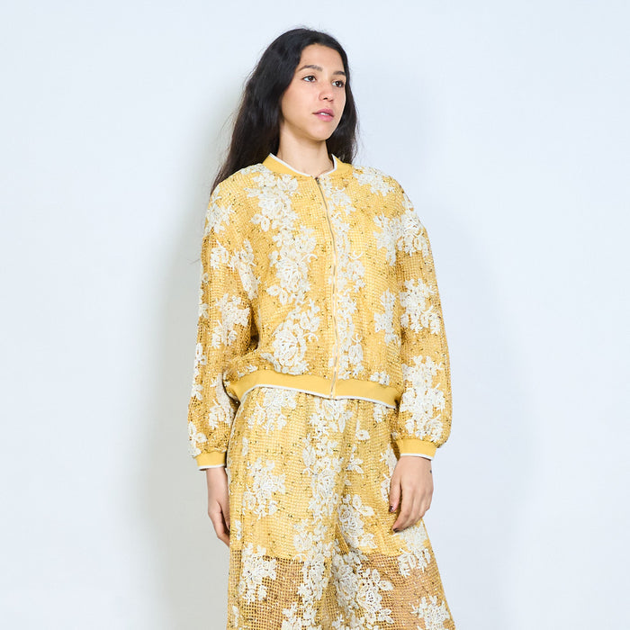 Floral textured zip up bomber jacket wholesale