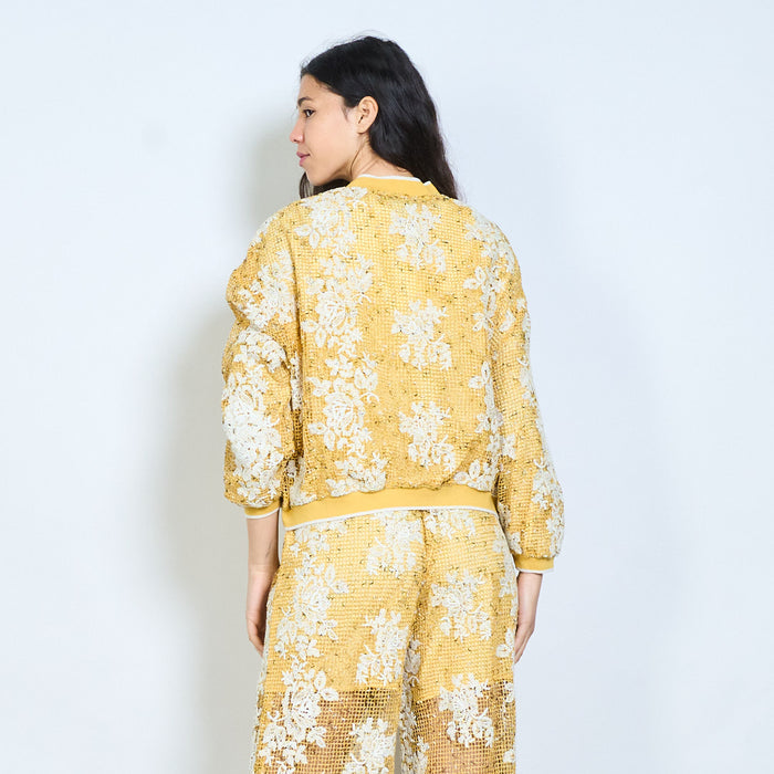 Floral textured zip up bomber jacket wholesale