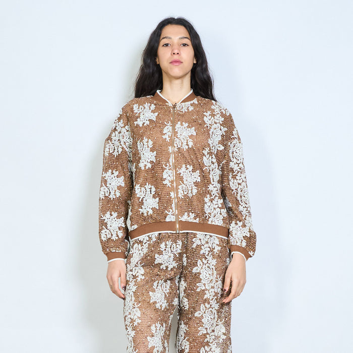 Floral textured zip up bomber jacket wholesale