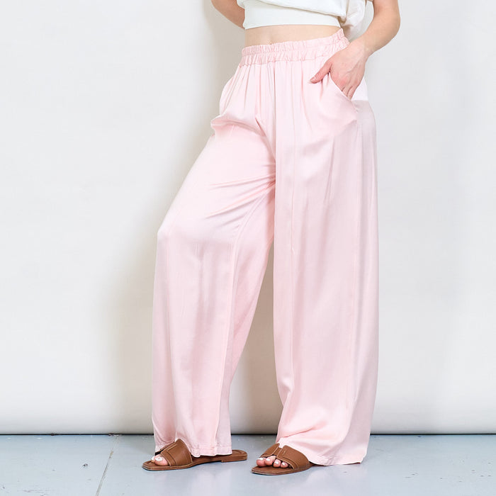 Flowy wide-leg satin trousers with elastic waist wholesale