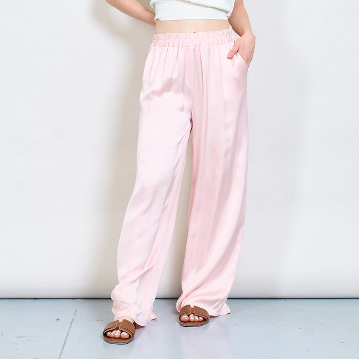 Flowy wide-leg satin trousers with elastic waist wholesale