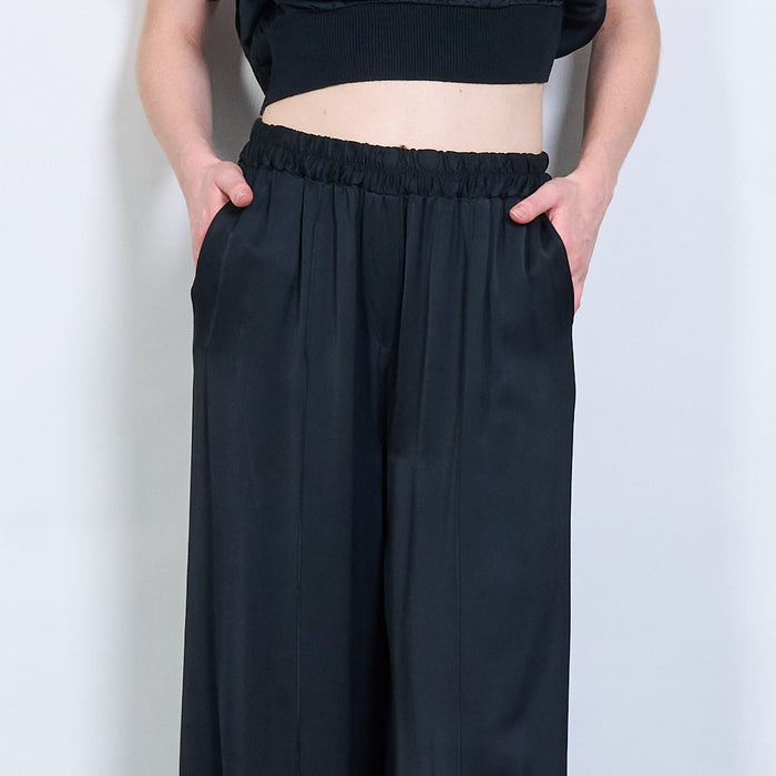 Flowy wide-leg satin trousers with elastic waist wholesale