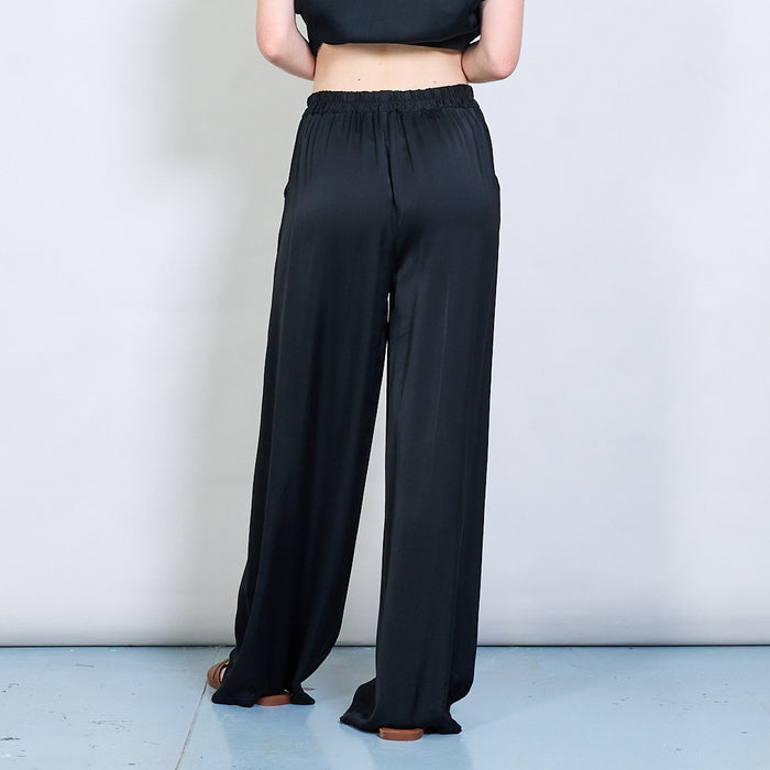 Flowy wide-leg satin trousers with elastic waist wholesale