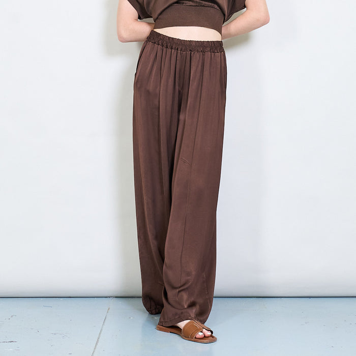 Flowy wide-leg satin trousers with elastic waist wholesale