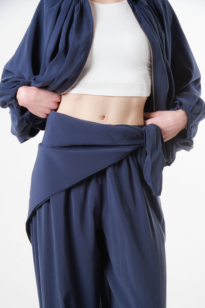 Fluid drawstring waist trousers with wrap scarf detail wholesale