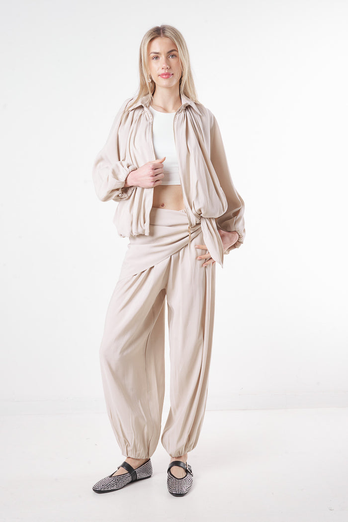 Fluid drawstring waist trousers with wrap scarf detail wholesale
