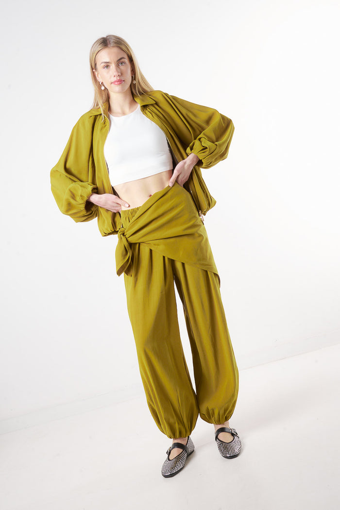Fluid drawstring waist trousers with wrap scarf detail wholesale